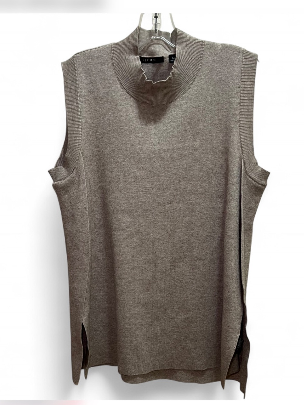 Cyrus Sleeveless Mock Neck Taupe Sweater Size M Preppy